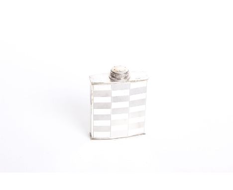 A silver powder flask, A Wilcox, Birmingham, 1932, with geometric engine turned detail, 10cm high, 4.7ozt 