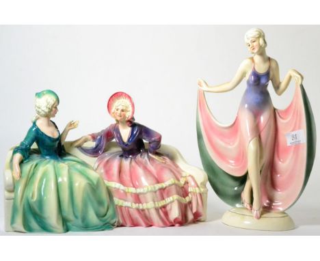 A Katzhutte Art Deco porcelain figure; and another of a pair of ladies seated (2) 