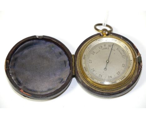 Pocket barometer/altimeter no makers mark with rotating outer dial, 1.75'', 4.5cm diameter in leather covered case
