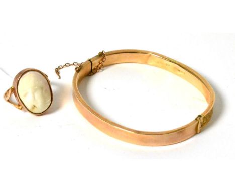 A 9ct gold cameo ring and a 9ct gold bangle Finger size M, 13.47g gross 