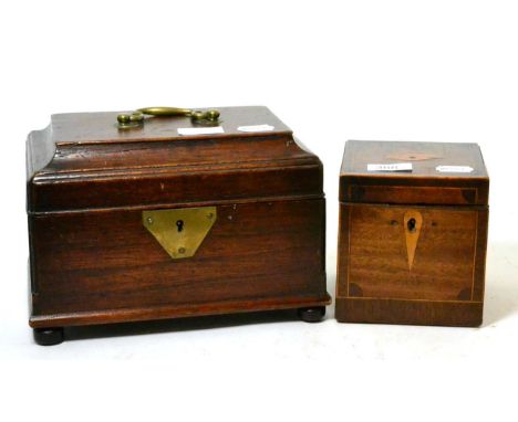 A George III tea caddy and another string inlaid example 