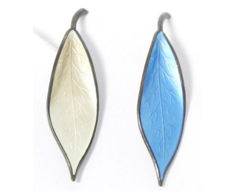Two David Anderson enamel leaf brooches 