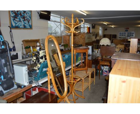 A wooden hat and coat stand