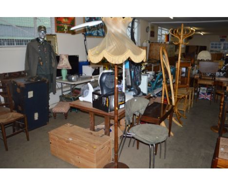 An oak standard lamp and shade