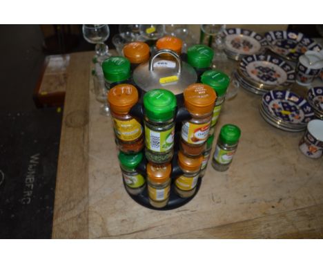 A spice rack and contents