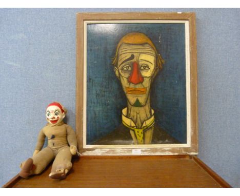 A Bernard Buffet print, framed and a hand painted doll 
