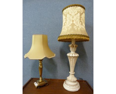 A brass table lamp and a French style table lamp 