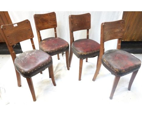 SET OF FOUR VINTAGE OAK FRAMED CHAIRSwith shaped backs and padded leatherette seats (4) (From Port Sunshine Pub)