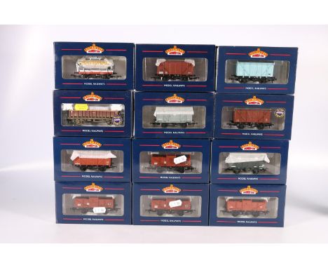 Eleven Bachmann Branch-Line OO model railways rolling stock wagons including 37710 8ton cattle wagon BR Bauxite, three 37712 