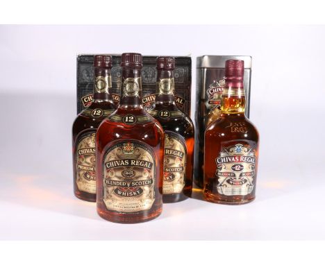 Four bottles of CHIVAS REGAL 12 year blended Scotch whisky, three 1 litre and one 70cl, each 40% abv., three boxed, (4) 