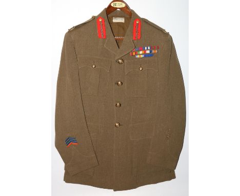 British Army uniform, a British Army khaki green jacket with Hawkes and Co Ltd of Savile Row label "X192 General W M Slade?" 