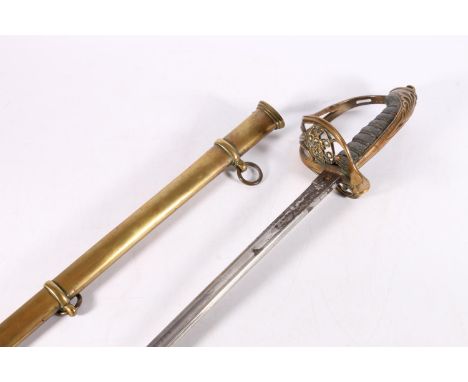 British 1845 pattern infantry officers sword, the etched fullered picquet blade with ricasso etched for makers Clowes & Woodw