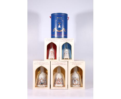 Six bottles of BELL'S blended Scotch whisky including 1981 Marriage of Charles and Diana, 1982 Prince William 50cl, 1984 Prin
