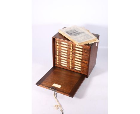 Hardy Brothers style mahogany multi drawer salmon fly cabinet chest, in the manner of The Unique, having ten sliding trays se