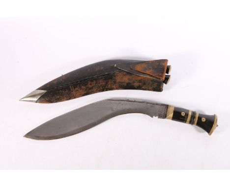 WWII era Kukri dagger with tooled leather scabbard and original matching Chamak &amp; Karda 