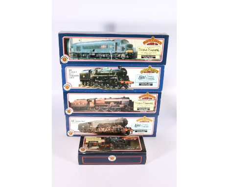 Five Bachmann Branch-Line OO model railways locomotives including 31076 Class 46 Peak Diesel locomotive 46045 blue, 31106 Cla