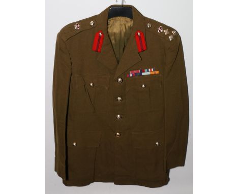 British Army uniform, a khaki green jacket with Conway Williams of London label "17/5/61 E11172 BRIG R E LODER" having Gaunt 