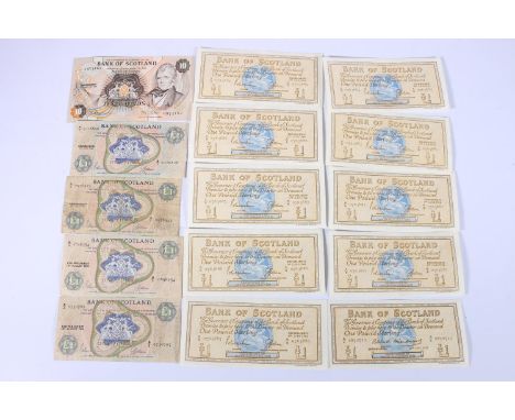 BANK OF SCOTLAND banknotes including ten pound £10 5th February 1981 U973162 Pattullo and Clydesmuir SC134b, a consecutive ru