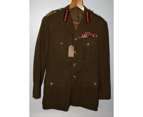 British Army uniform, a British Army khaki green jacket with Bernard Wetherill Ltd of London label "42467 BRIGI J P DOUGLAS A