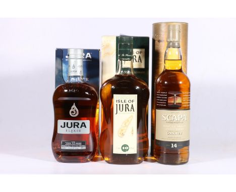 JURA Elixir 12 year old single malt Scotch whisky 70cl 40% abv. boxed, JURA 10 year old single malt Scotch whisky 1litre 43% 