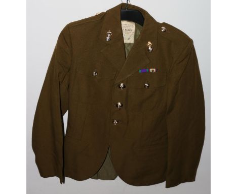 British Army uniform, a khaki green jacket with J Compton Sons and Webb Ltd label "R PATERSON 24670388" having Gaunt of Londo