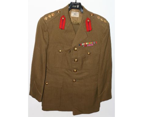 British Army uniform, a British Army khaki green jacket with Hawkes and Co Ltd of Savile Row label "Col Olosse Lynch 18 19.12