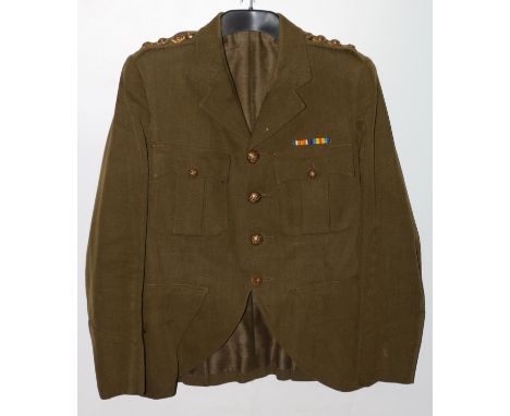 British Army uniform, a khaki green jacket having Firmin of London Argyll and Sutherland Highlanders brass buttons, epaulette