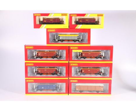 Hornby OO gauge model railways rolling stock including two R6372 LWB open wagons, R6845 Mainline Seacow Ballast Hopper DB9800