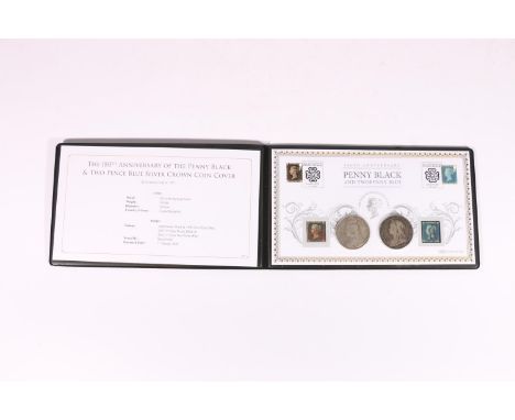 Harrington &amp; Byrne "The 180th Anniversary of the Penny Black and Two Pence Blue Silver Crown Coin Cover" comprising UNITE
