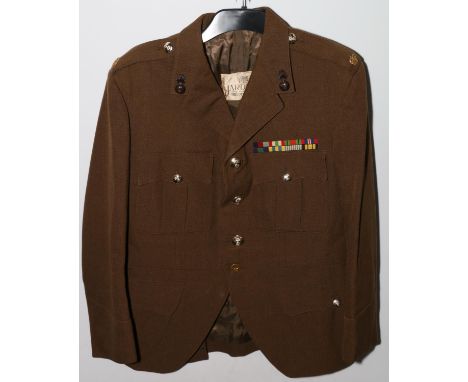 British Army uniform, a khaki green jacket with Jardines of Edinburgh label "MAJOR TAYLOR 6/3/70 K1154" having Buttons Ltd of