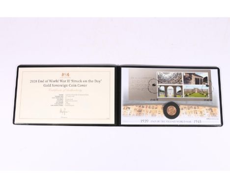 Harrington &amp; Byrne "2020 End of World War II 'Struck on the Day' Gold Sovereign Coin Cover" comprising UNITED KINGDOM Eli