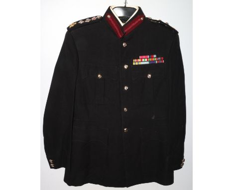 British Army uniform, a British Army dark blue jacket with Fulton and Son Ltd of Woolwich label "LT COL R M MARKS OBE MARCH 1