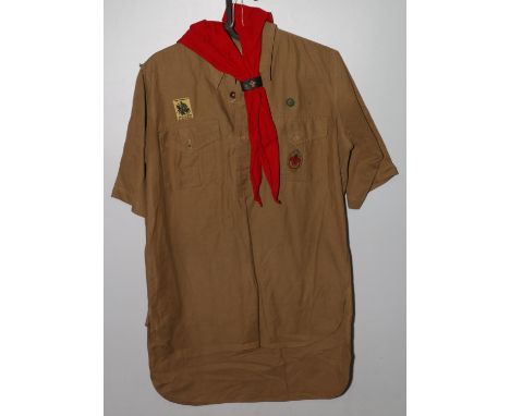 Boy Scouts shirt with Bukta of England label having FIFE cloth breast badge and BOY SCOUTS epaulettes with ned neckerchief an
