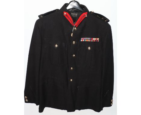 British Army uniform, a British Army dark blue jacket with Moss Bros and Co Ltd of Covent Garden label "C19022 AUN 401" havin