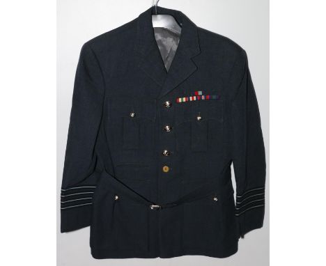 British Royal Air Force uniform, a blue jacket with Alkit of Cambridge Circus label "K SMITH ESQ 2121 23-10-64" having Gaunt 