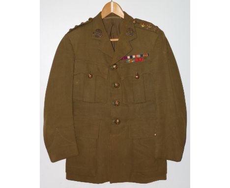 British Army uniform, a British Army khaki green jacket having Armfield Ltd of Birmingham brass buttons, Middlesex Regiment c