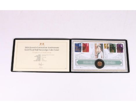 Harrington &amp; Byrne "2020 Queen's Coronation Anniversary Gold Proof Half Sovereign Coin Cover" comprising UNITED KINGDOM E