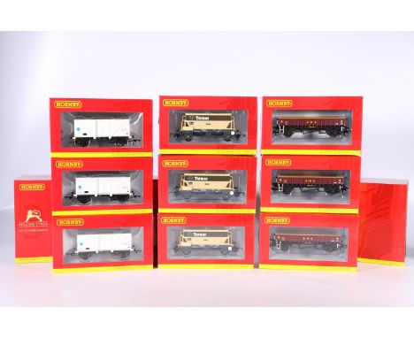 Hornby OO gauge model railways rolling stock including R6624 12 Ton Fish Van Wagon (3 Pack), R6829 PGA Hopper Wagon (3 Pack) 