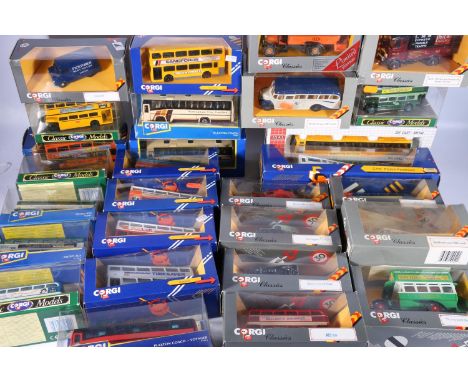 Two Joal Compact 1:50 scale diecast model buses 149 Volvo Scottish Citylink and 149 Volvo Sas and 27 Corgi diecast model vehi