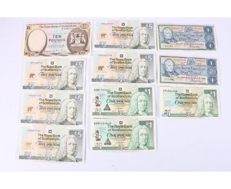 THE ROYAL BANK OF SCOTLAND PLC ten pound £10 banknote 3rd May 1982 Winter A/51 606155 SC851a, five Jack Nicklaus five pound £