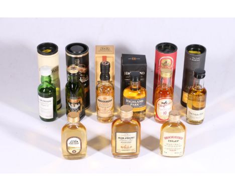 Nine single malt Scotch whisky miniatures including KNOCKANDO 1975 43%, GLENFARCLAS 10 year old 40%, STRONACHIE 12 year old 4