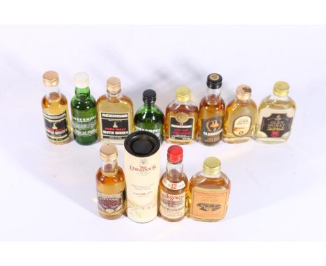 Twelve single malt Scotch whisky miniatures including THE EDRADOUR 10 year old 40%, GLEN MORAY 10 year old 70 proof, GLENMORA