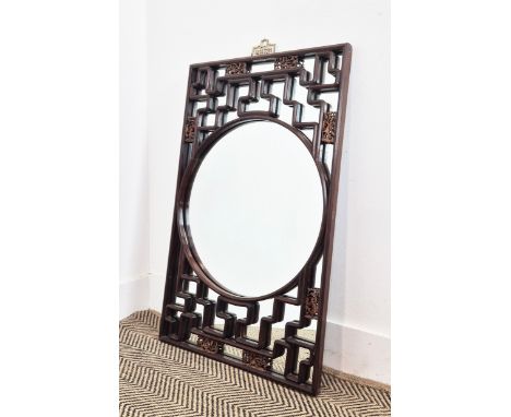 CHINESE WALL MIRROR, 19th century rectangular carved and pierced hardwood, 80cm H x 49cm W.