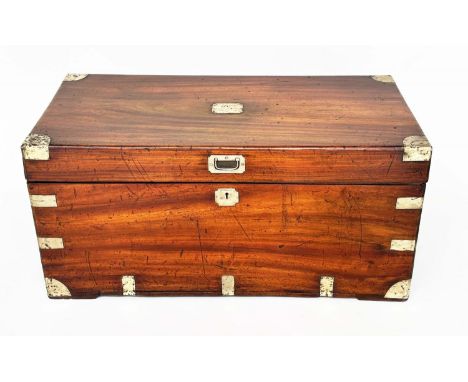 TRUNK, 19th century Chinese export camphorwood and brass bound with rising lid, 105cm W x 45cm H x 48cm D.