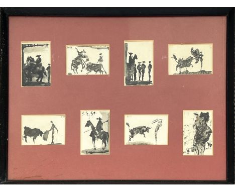 PABLO PICASSO (Spanish 1881-1973), 'Toros Y Toreros, 1959', a set of eight lithographs framed as one, 60cm x 80cm overall, fr