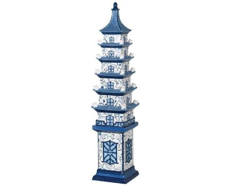 CHINESE PAGODA TULIP VASE, blue and white Delftware style ceramic, 90cm H x 19cm W x 19cm D.