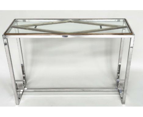 CONSOLE TABLE, rectangular gilt metal and chrome, 120cm x 40cm x 85cm H.