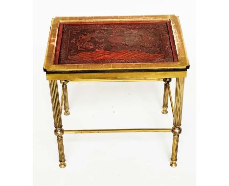 'MALLET' OCCASIONAL TABLE, 1970s Regency style gilt metal rectangular with reeded supports incorporating Mallet of Bond Stree