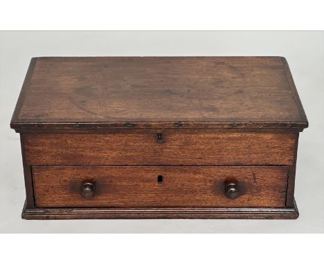 GEORGIAN TRUNK, George III mahogany with rising lid carrying handles and drawer, 48cm W x 26cm D x 19cm H.