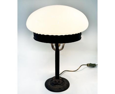 STRINDBERG TABLE LAMP, Swedish c1930s, wrought iron and glass shade, 43cm H x 29cm W.